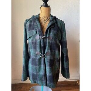 HTF Boutique Forever 21 Classic Wool Blend Plaid Green Ivy League Peacoat MEDIUM